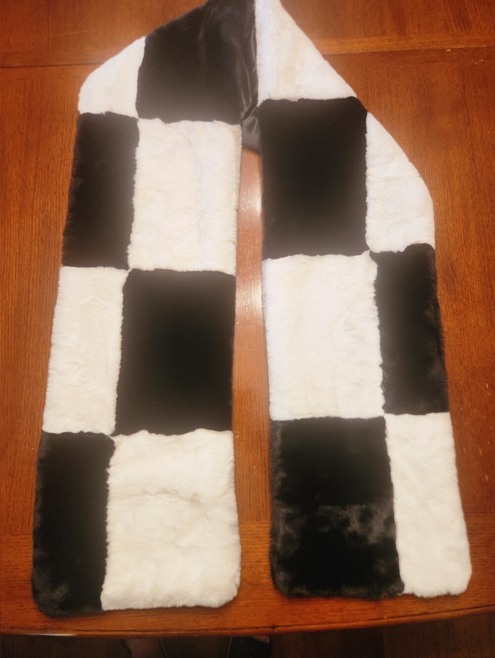 Black and White Checkerboard Faux Fur Scarf!